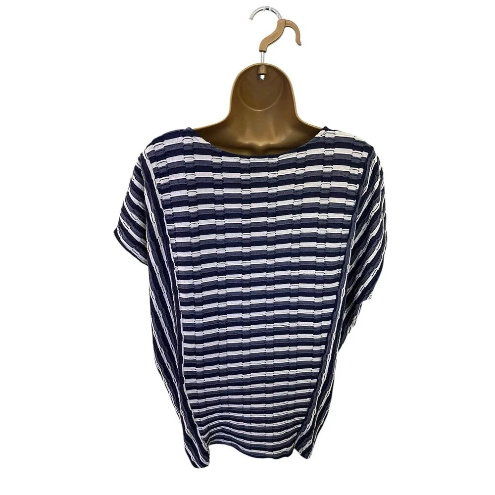 Christopher & Banks Textured Striped Knit Top Short Sleeve Blue White XL